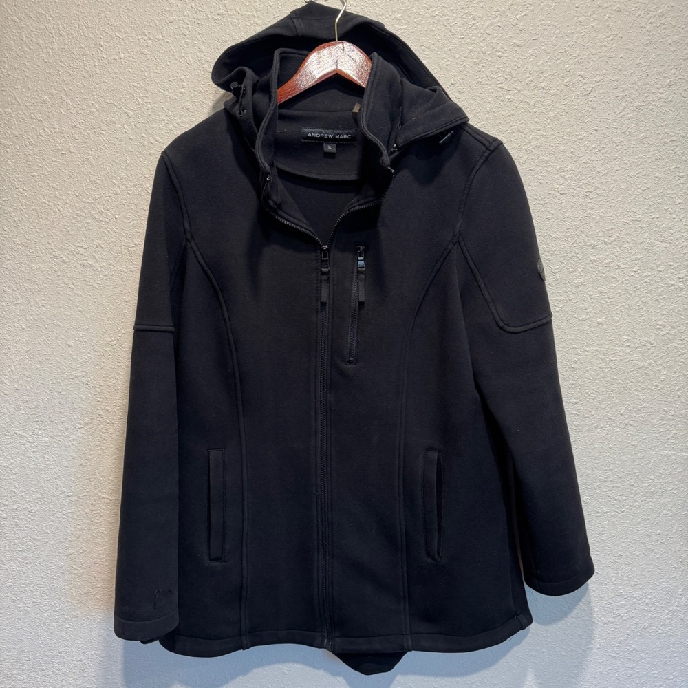 Andrew Marc Mens Black Softshell Hooded Full Zip Jacket XL Detachable Hood